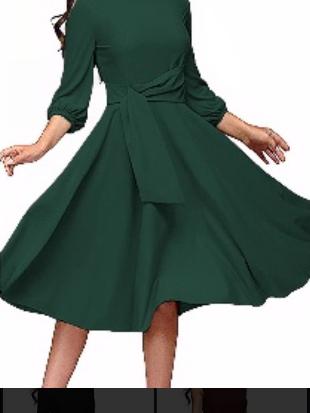 Fenjar Elegant Dark Green Midi Dress with Waist Tie